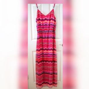 WHBM Red and Pink Chiffon Maxi Dress